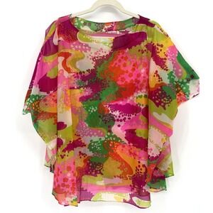 Fashioned By Gregory Chiffon Tunic Blouse Kimono Style Semi-Sheer One-Size Artsy